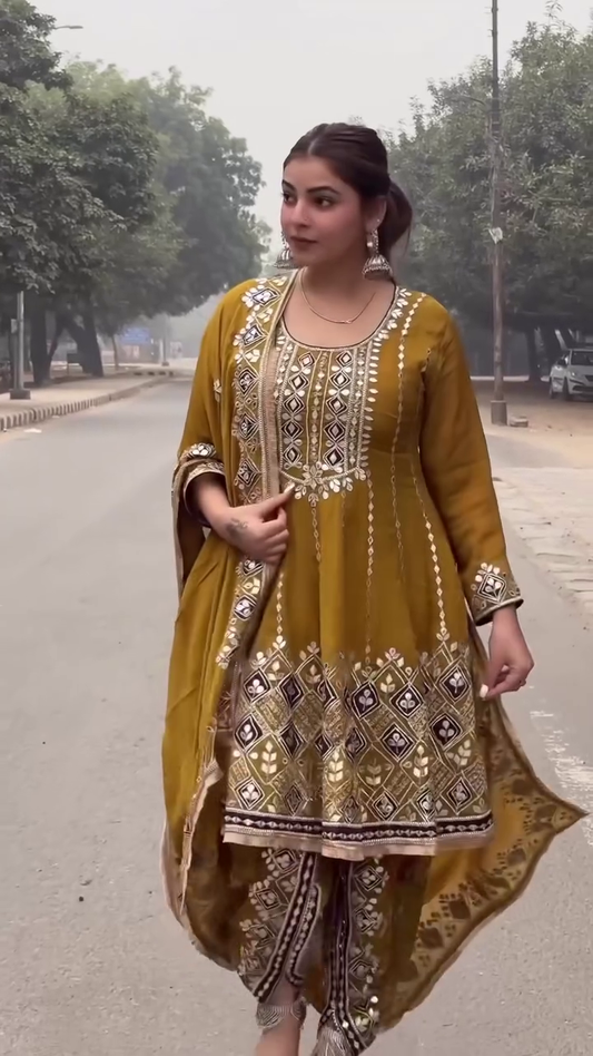 EthnicJunction Women Chanderi Cotton stitched Salwar Kameez Dress Material Size